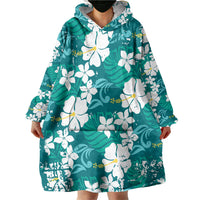 Teal Hawaiian Hibiscus Monstera Wearable Blanket Hoodie Grunge Stylized LT01 - Polynesian Pride