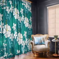Teal Hawaiian Hibiscus Monstera Window Curtain Grunge Stylized