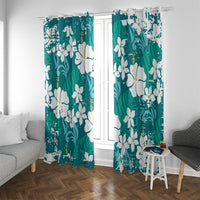 Teal Hawaiian Hibiscus Monstera Window Curtain Grunge Stylized