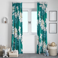 Teal Hawaiian Hibiscus Monstera Window Curtain Grunge Stylized