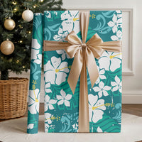 Teal Hawaiian Hibiscus Monstera Wrapping Paper Grunge Stylized
