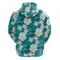 Teal Hawaiian Hibiscus Monstera Zip Hoodie Grunge Stylized LT01 - Polynesian Pride