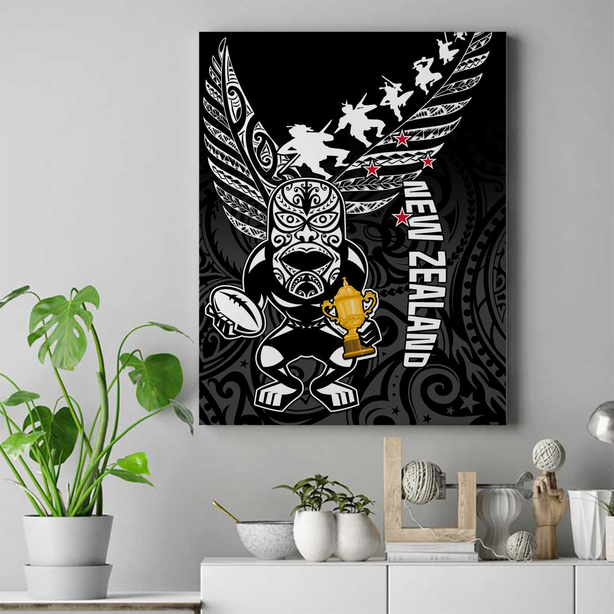 New Zealand Silver Fern Rugby Canvas Wall Art Aotearoa Champion 2023 World Cup LT01 Black - Polynesian Pride