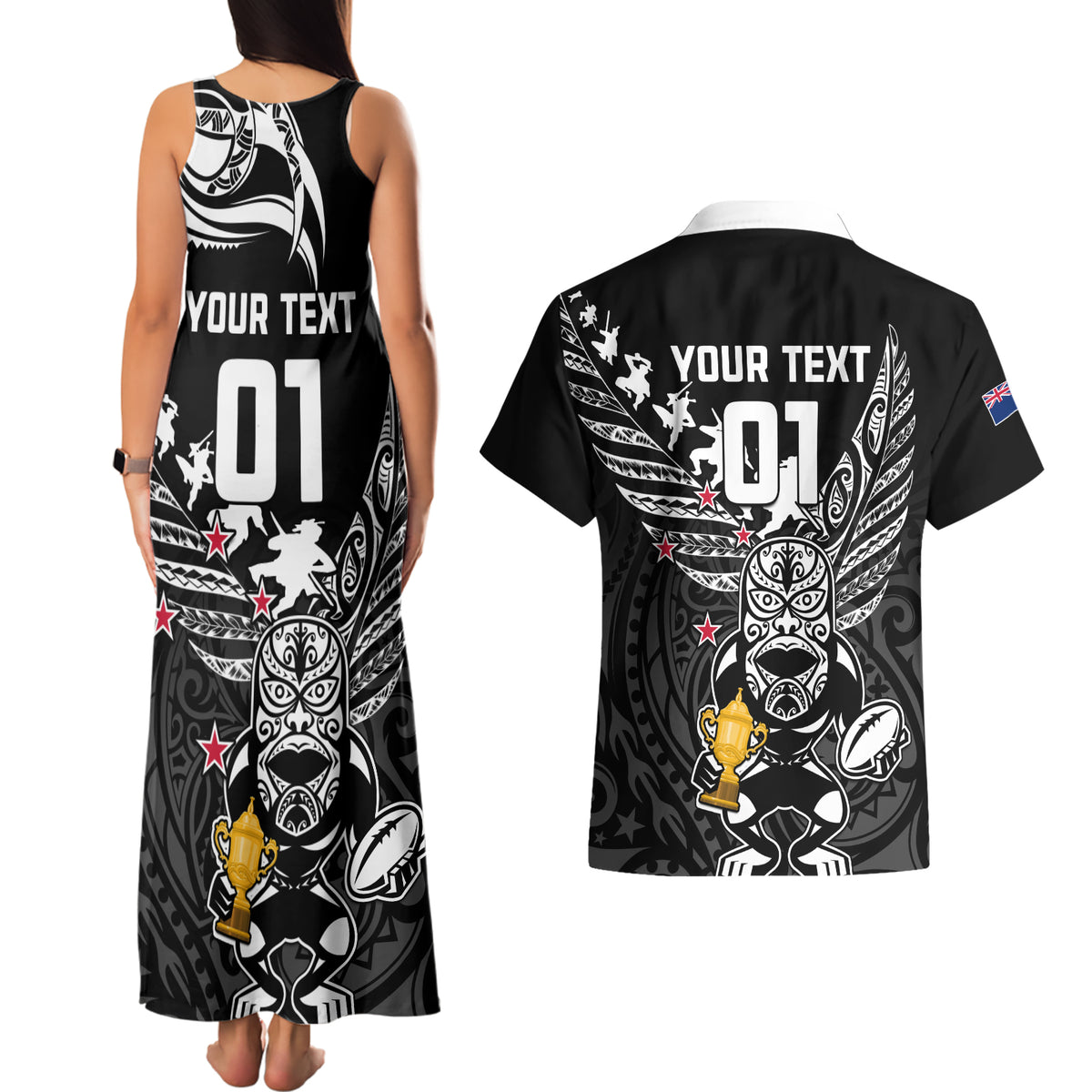 Custom New Zealand Silver Fern Rugby Couples Matching Tank Maxi Dress and Hawaiian Shirt Aotearoa Champion 2023 World Cup LT01 - Polynesian Pride