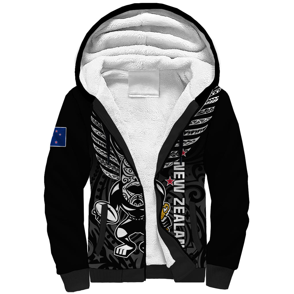 Custom New Zealand Silver Fern Rugby Sherpa Hoodie Aotearoa Champion 2023 World Cup LT01 Unisex Black - Polynesian Pride