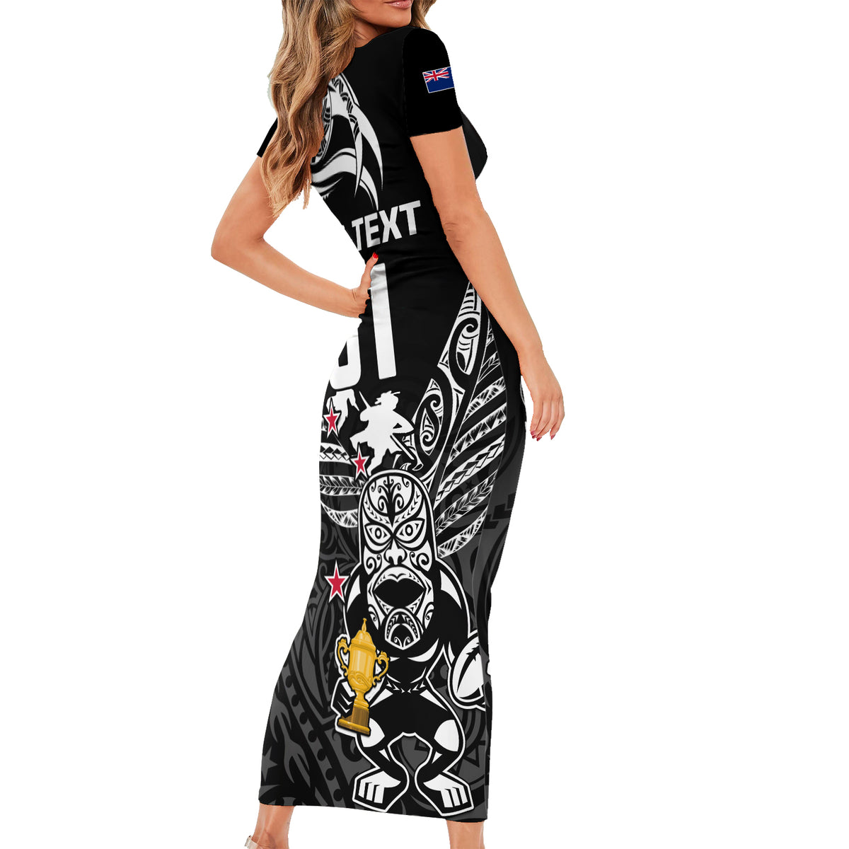 Custom New Zealand Silver Fern Rugby Short Sleeve Bodycon Dress Aotearoa Champion 2023 World Cup LT01 - Polynesian Pride