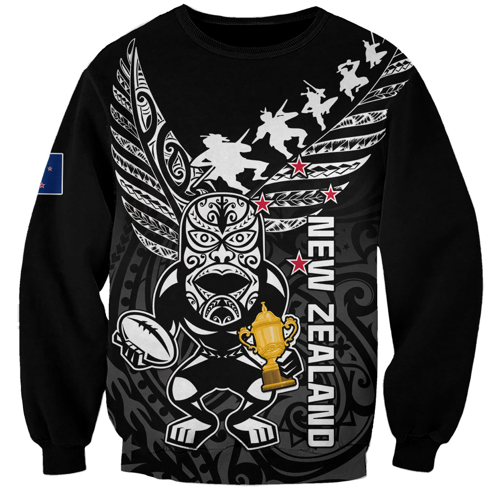 Custom New Zealand Silver Fern Rugby Sweatshirt Aotearoa Champion 2023 World Cup LT01 Unisex Black - Polynesian Pride