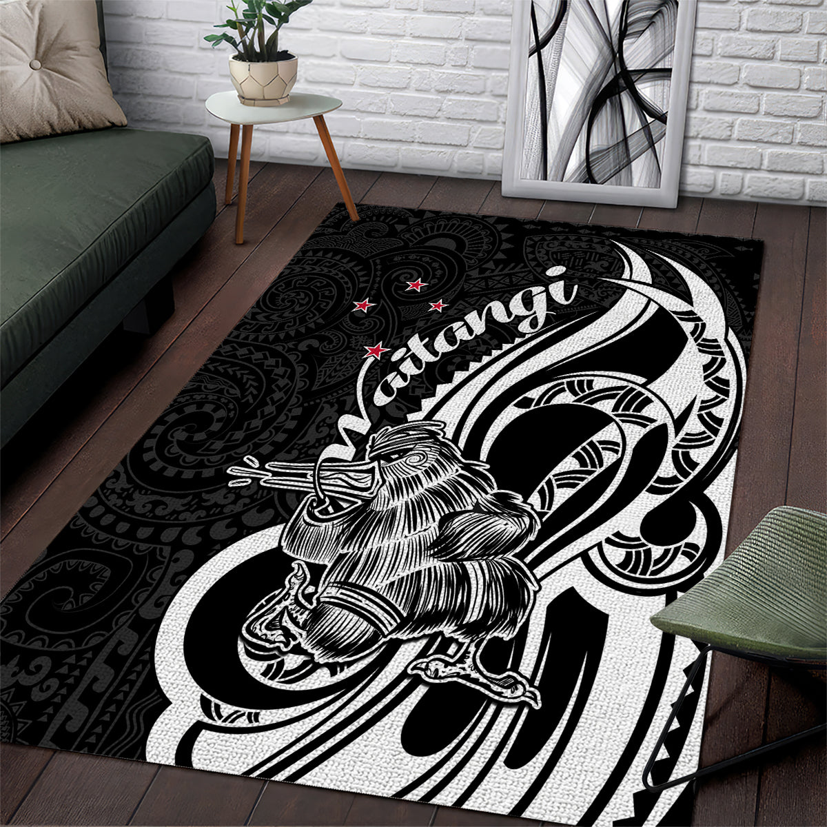 New Zealand Waitangi Day Area Rug Aotearoa Te Tiriti O Waitangi Kiwi Black Version LT01 Black - Polynesian Pride