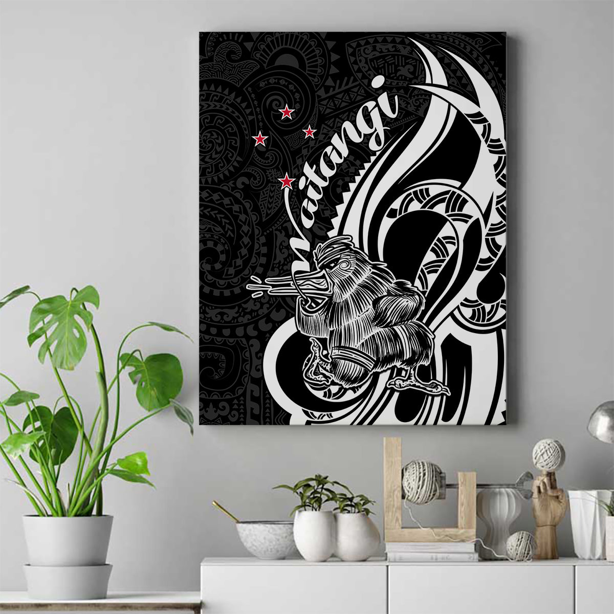 New Zealand Waitangi Day Canvas Wall Art Aotearoa Te Tiriti O Waitangi Kiwi Black Version LT01 Black - Polynesian Pride