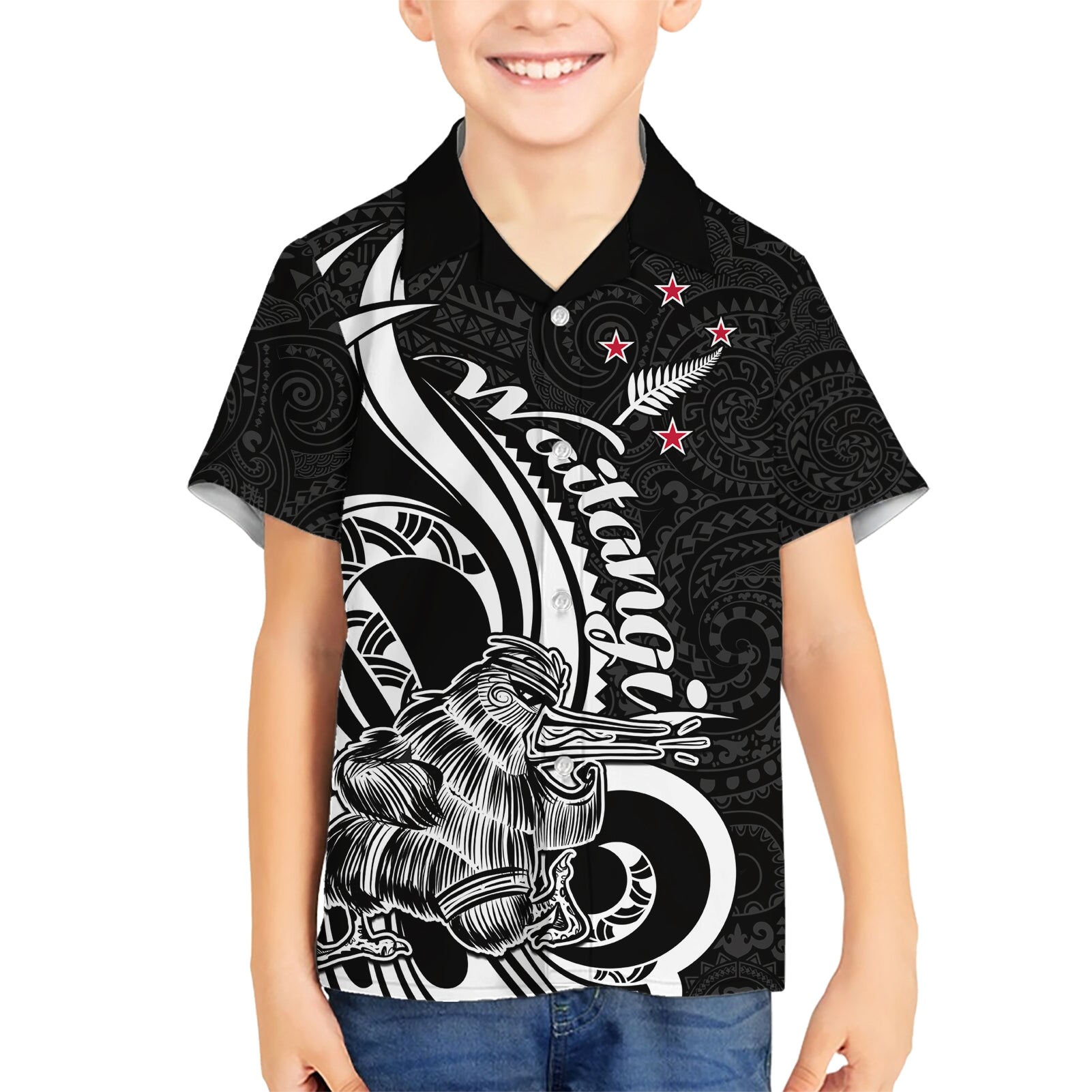 New Zealand Waitangi Day Kid Hawaiian Shirt Aotearoa Te Tiriti O Waitangi Kiwi Black Version LT01 Kid Black - Polynesian Pride