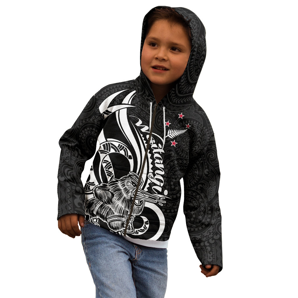New Zealand Waitangi Day Kid Hoodie Aotearoa Te Tiriti O Waitangi Kiwi Black Version LT01 - Polynesian Pride