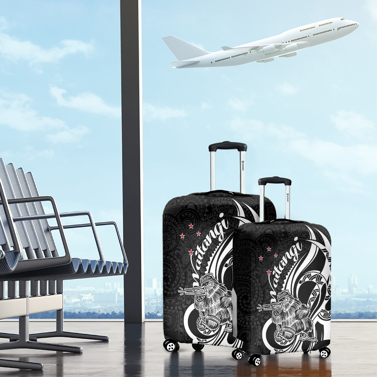 New Zealand Waitangi Day Luggage Cover Aotearoa Te Tiriti O Waitangi Kiwi Black Version LT01 - Polynesian Pride