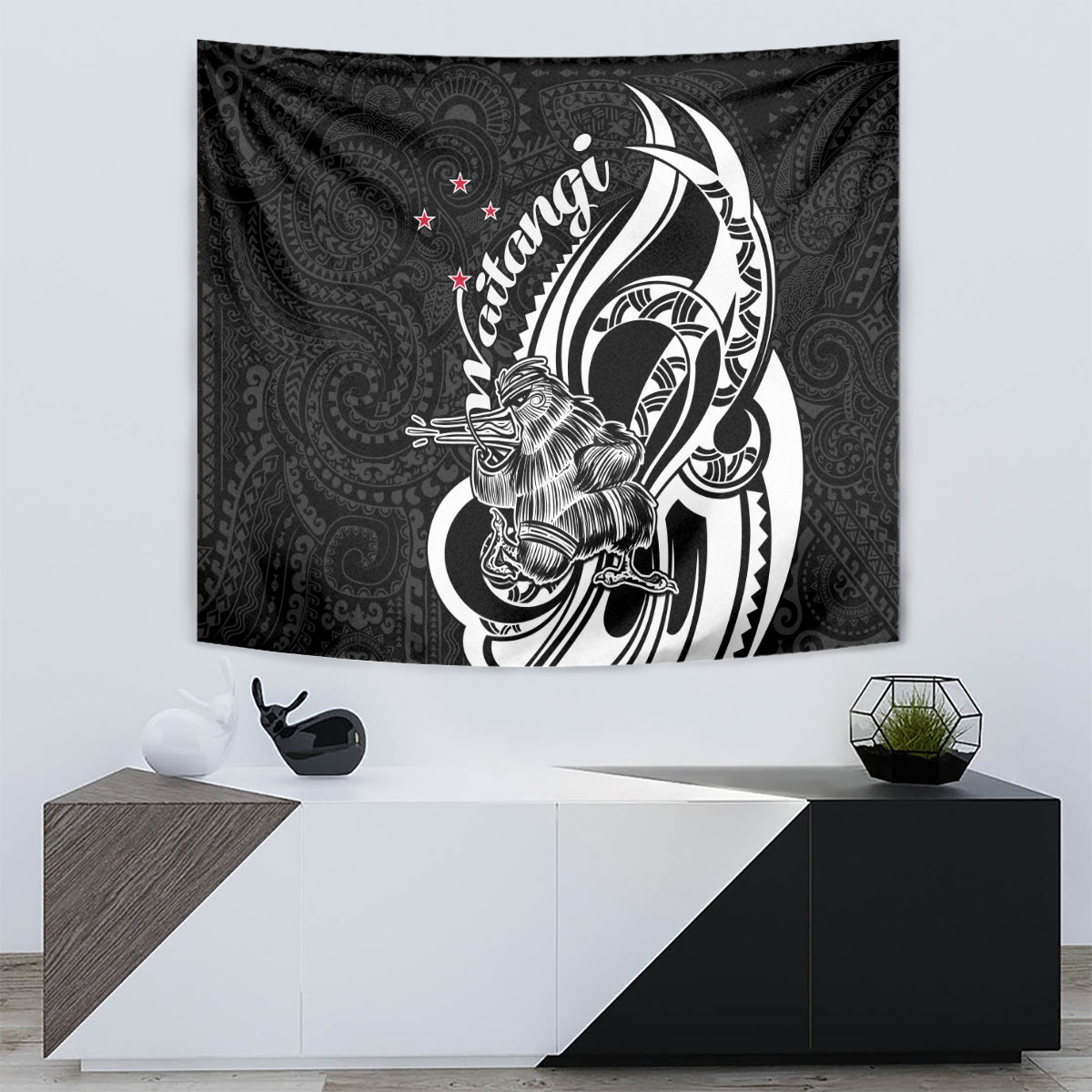 New Zealand Waitangi Day Tapestry Aotearoa Te Tiriti O Waitangi Kiwi Black Version LT01 - Polynesian Pride
