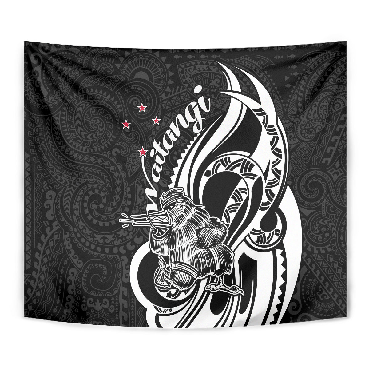 New Zealand Waitangi Day Tapestry Aotearoa Te Tiriti O Waitangi Kiwi Black Version LT01 - Polynesian Pride