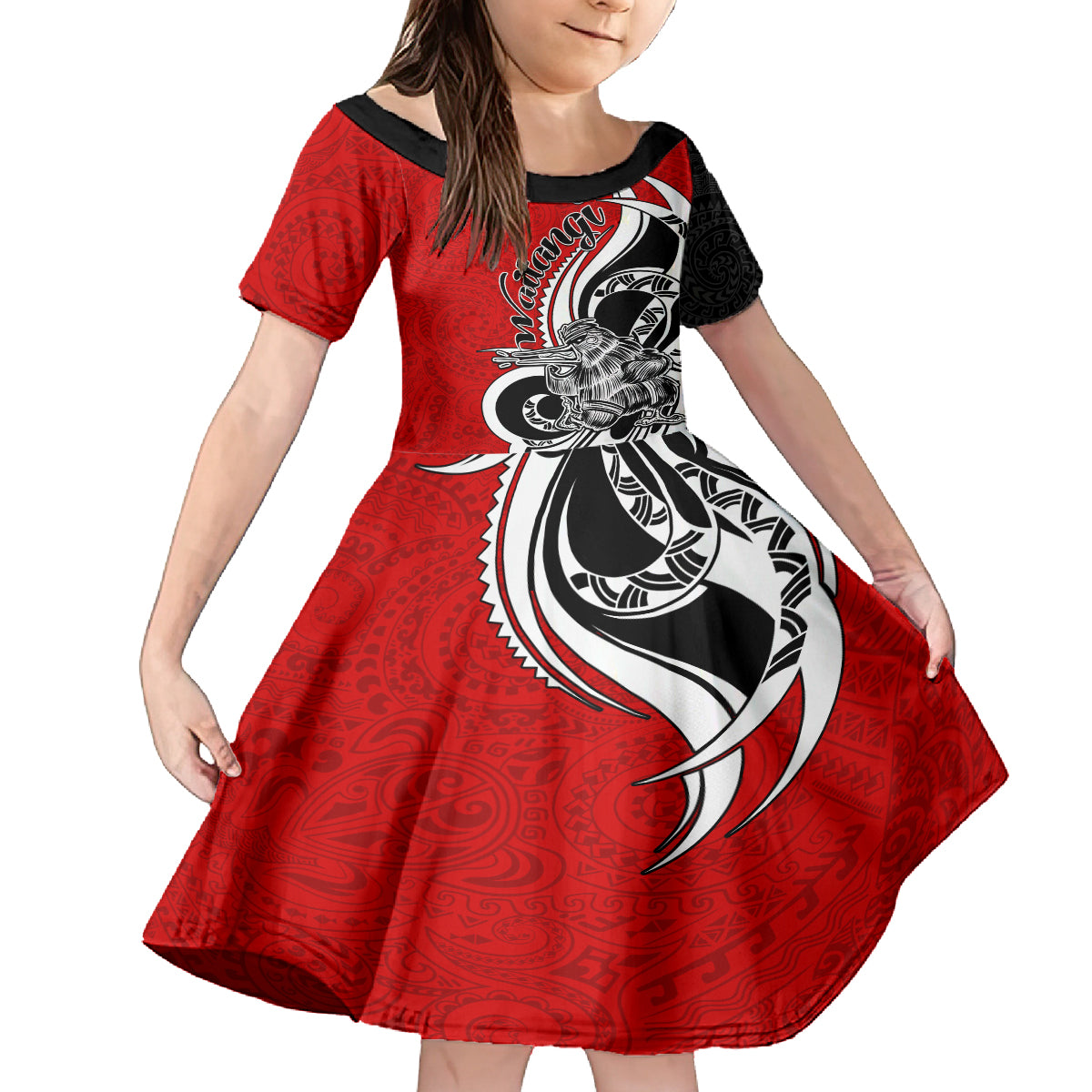 New Zealand Waitangi Day Kid Short Sleeve Dress Aotearoa Te Tiriti O Waitangi Kiwi Red Version LT01 KID Red - Polynesian Pride