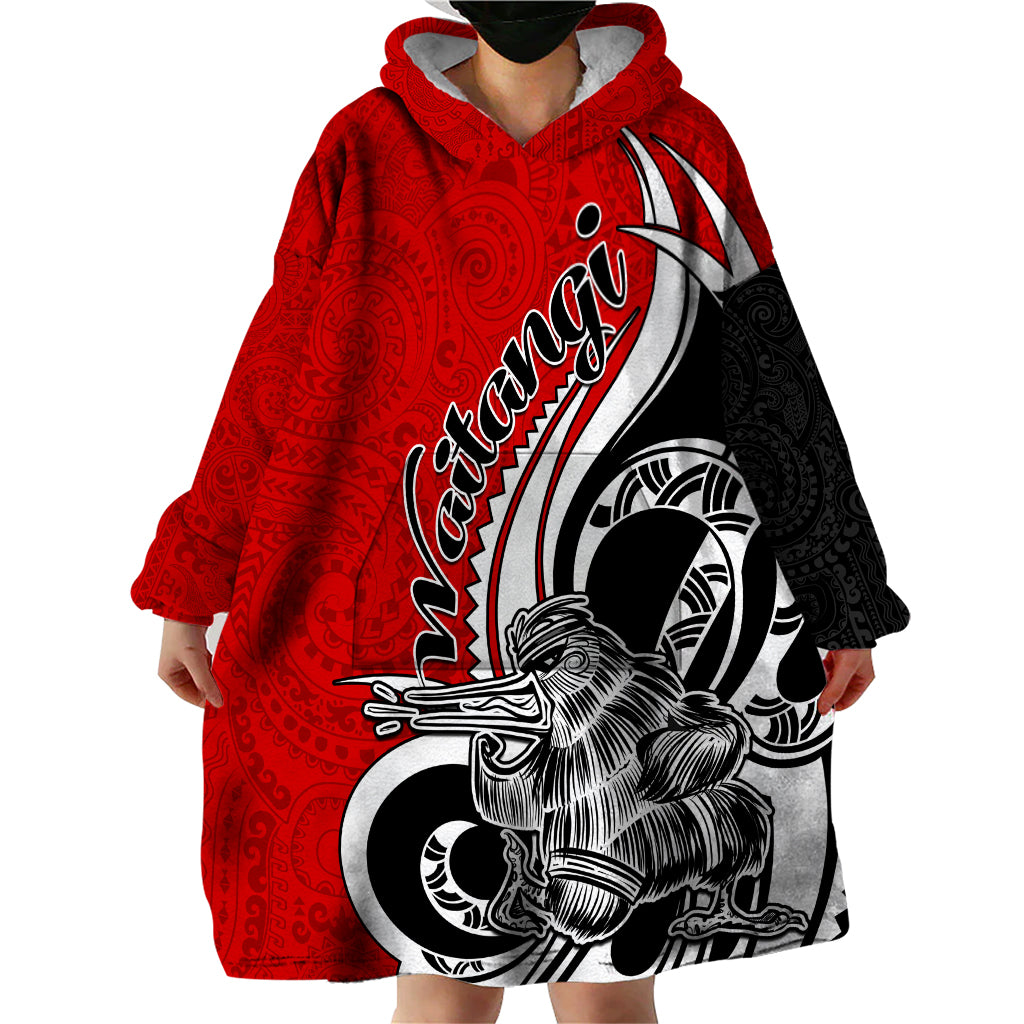 New Zealand Waitangi Day Wearable Blanket Hoodie Aotearoa Te Tiriti O Waitangi Kiwi Red Version LT01 - Polynesian Pride