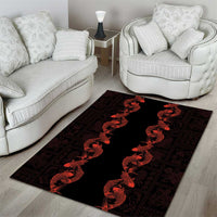 Hawaii Japan Koi Fish Red Area Rug Tapa Pattern - Polynesian Pride