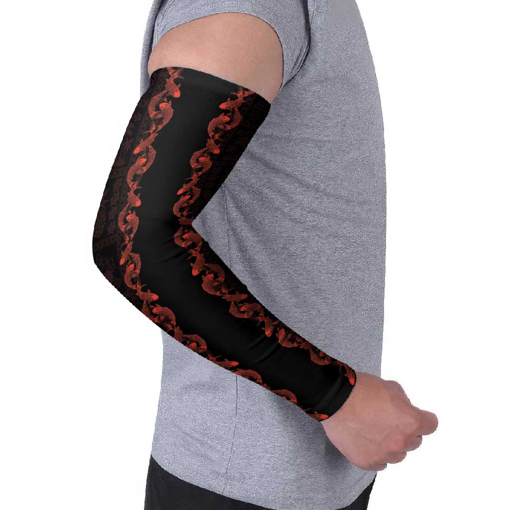 Hawaii Japan Koi Fish Red Arm Sleeves Tapa Pattern - Polynesian Pride