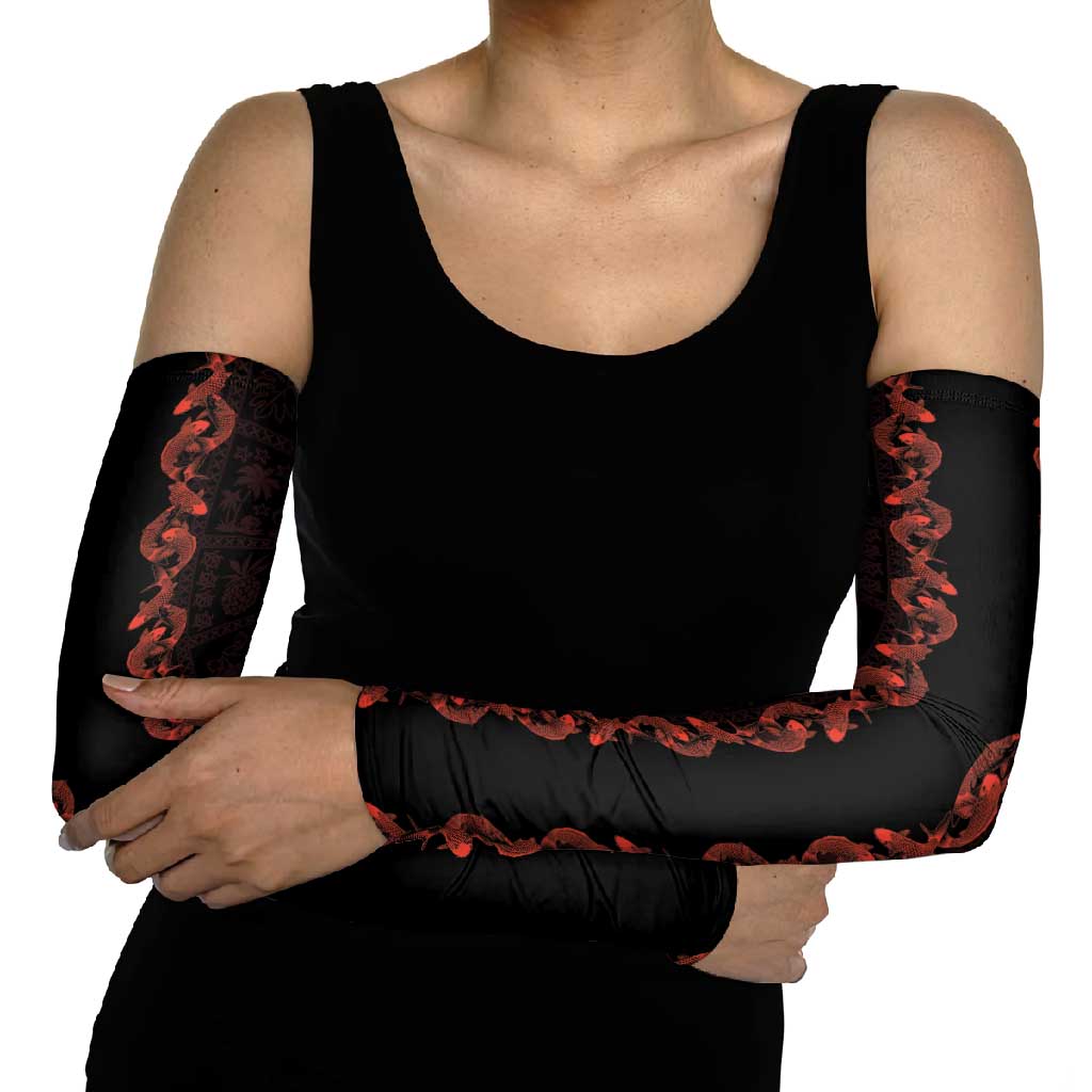 Hawaii Japan Koi Fish Red Arm Sleeves Tapa Pattern - Polynesian Pride
