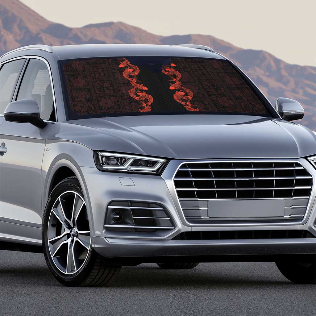 Hawaii Japan Koi Fish Red Auto Sun Shade Tapa Pattern - Polynesian Pride