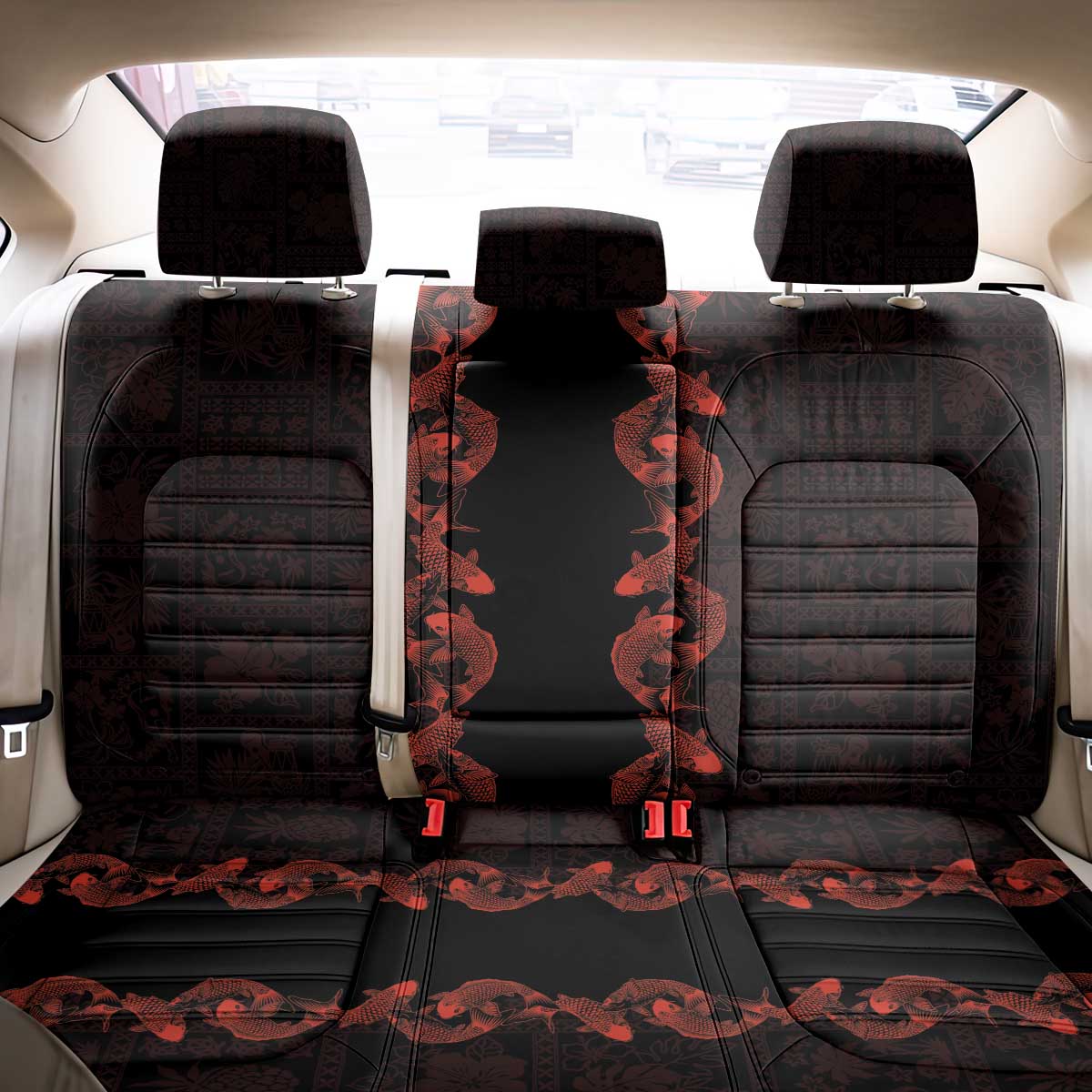 Hawaii Japan Koi Fish Red Back Car Seat Cover Tapa Pattern - Polynesian Pride