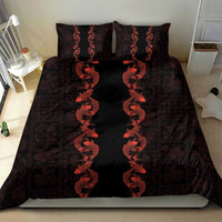 Hawaii Japan Koi Fish Red Bedding Set Tapa Pattern - Polynesian Pride