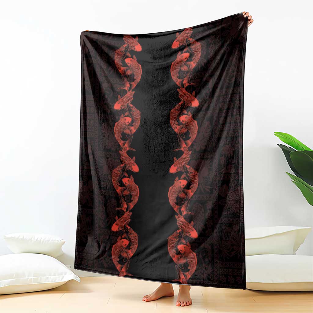 Hawaii Japan Koi Fish Red Blanket Tapa Pattern - Polynesian Pride