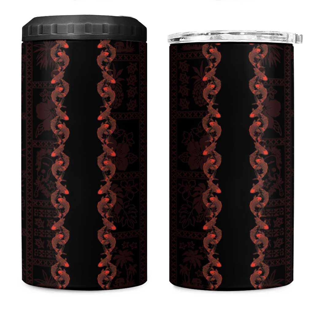 Hawaii Japan Koi Fish Red 4 in 1 Can Cooler Tumbler Tapa Pattern - Polynesian Pride