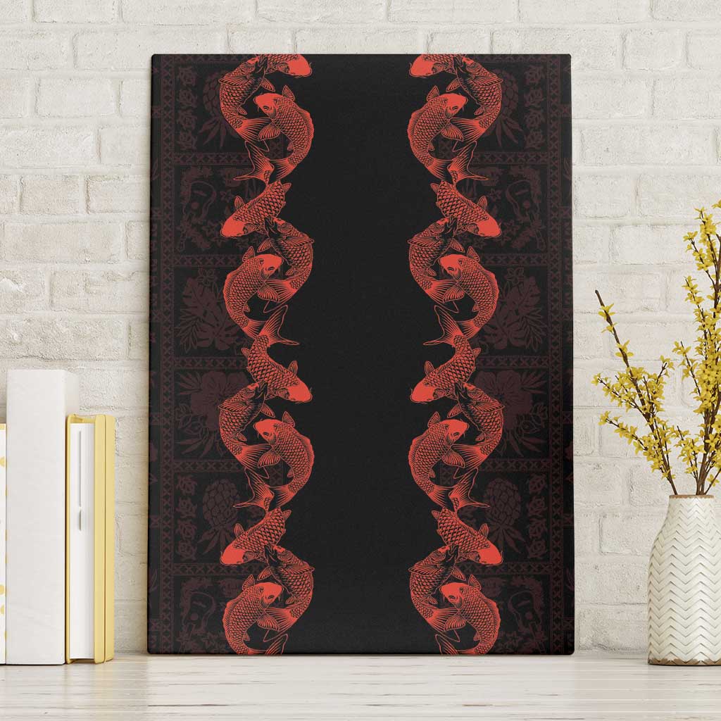 Hawaii Japan Koi Fish Red Canvas Wall Art Tapa Pattern - Polynesian Pride