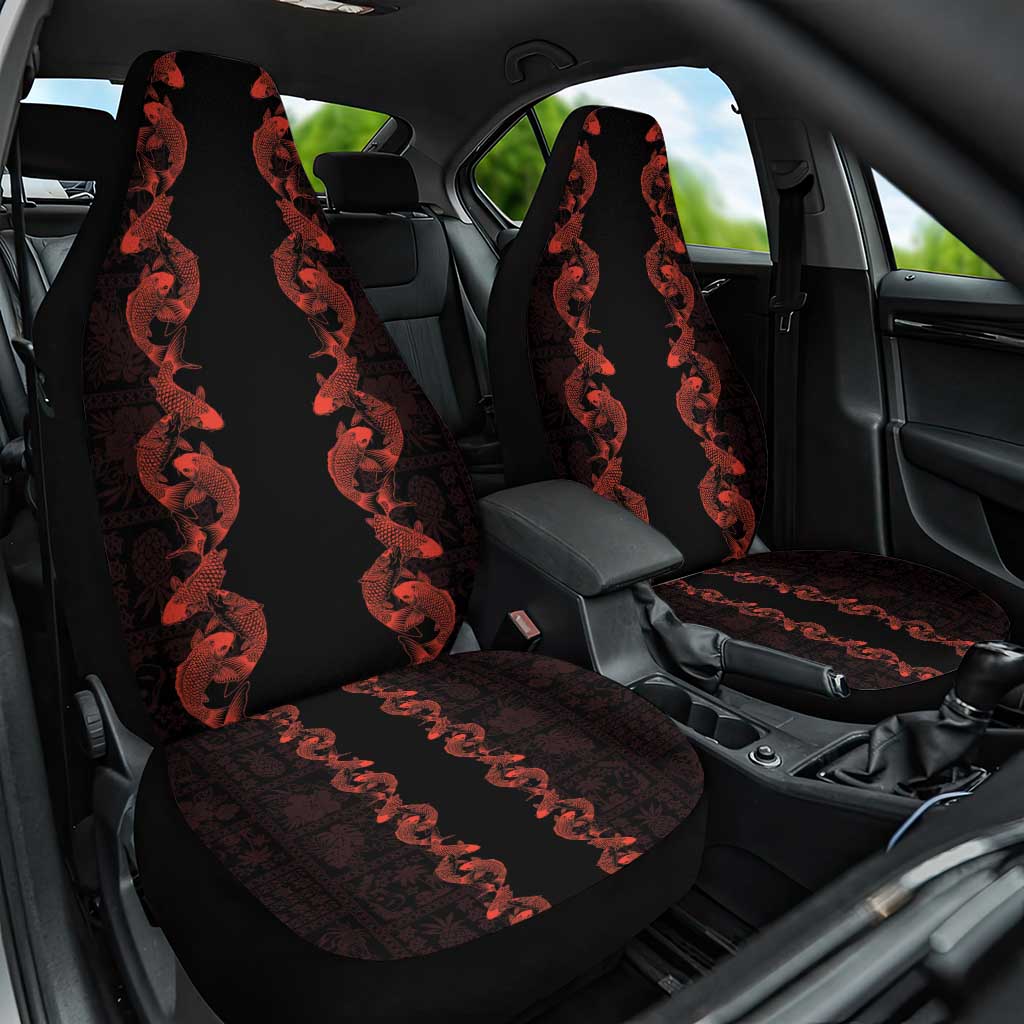 Hawaii Japan Koi Fish Red Car Seat Cover Tapa Pattern - Polynesian Pride