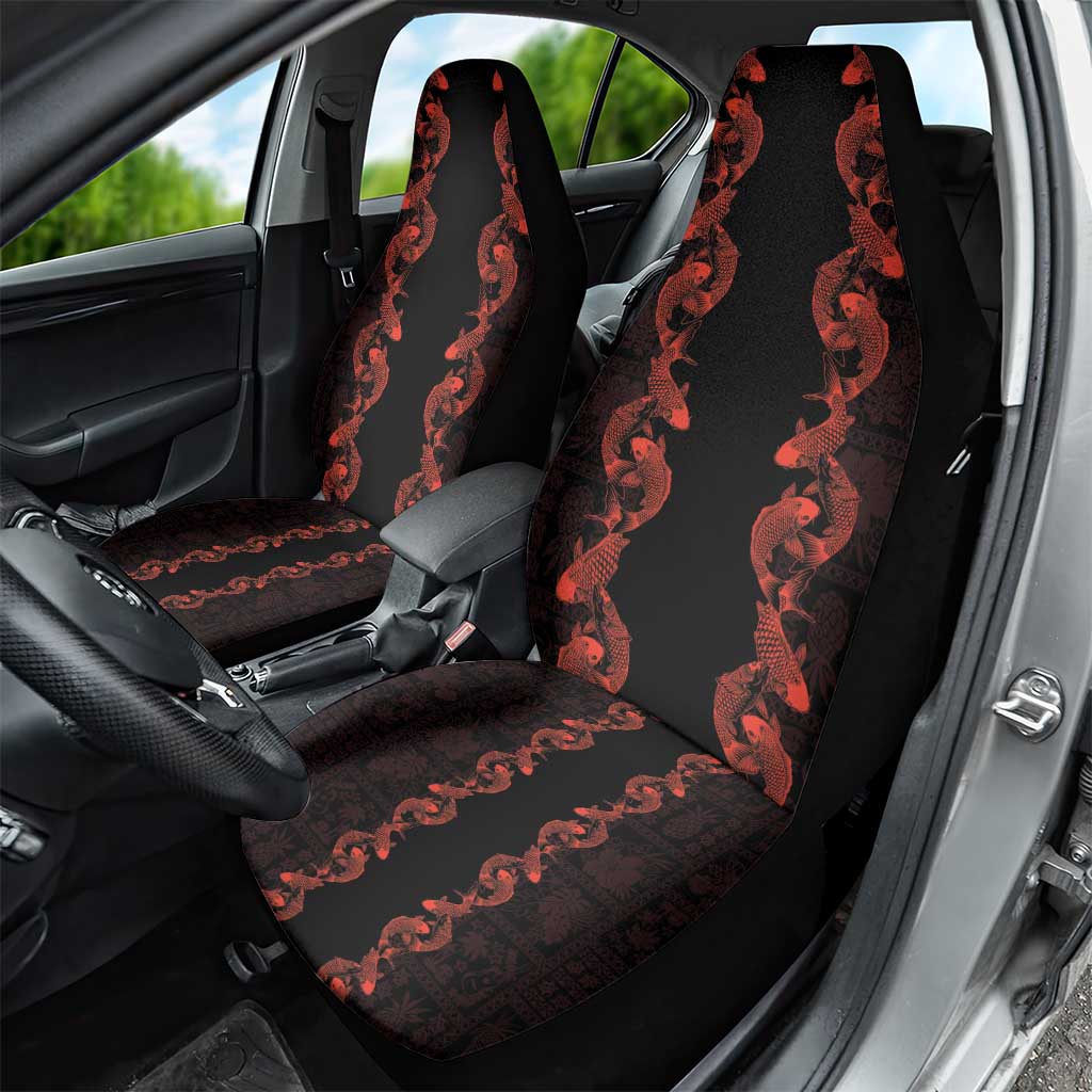 Hawaii Japan Koi Fish Red Car Seat Cover Tapa Pattern - Polynesian Pride