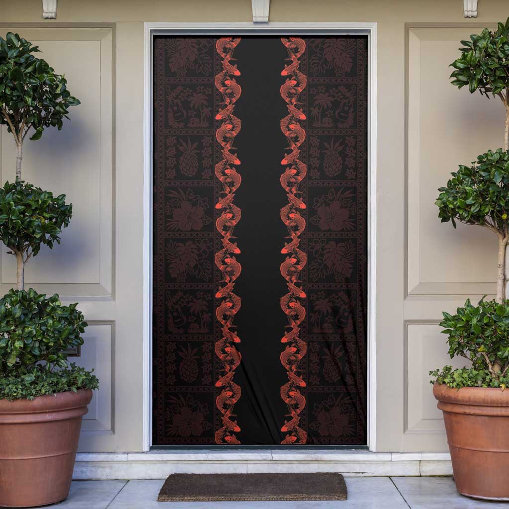 Hawaii Japan Koi Fish Red Door Cover Tapa Pattern - Polynesian Pride