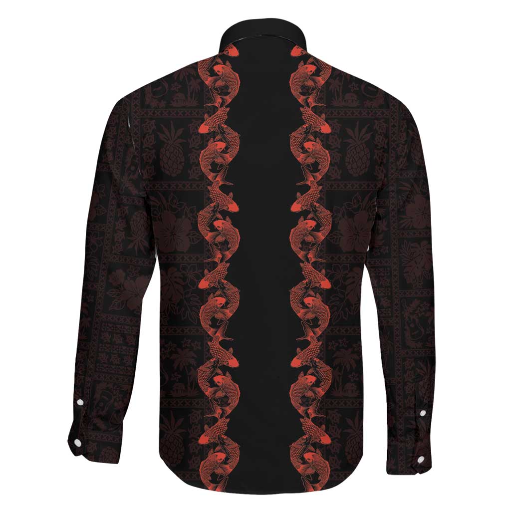 Hawaii Japan Koi Fish Red Family Matching Puletasi and Hawaiian Shirt Tapa Pattern - Polynesian Pride