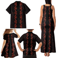 Hawaii Japan Koi Fish Red Family Matching Tank Maxi Dress and Hawaiian Shirt Tapa Pattern - Polynesian Pride