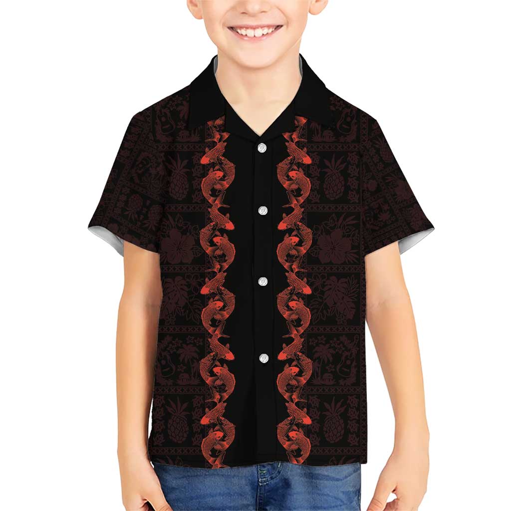 Hawaii Japan Koi Fish Red Hawaiian Shirt Tapa Pattern - Polynesian Pride