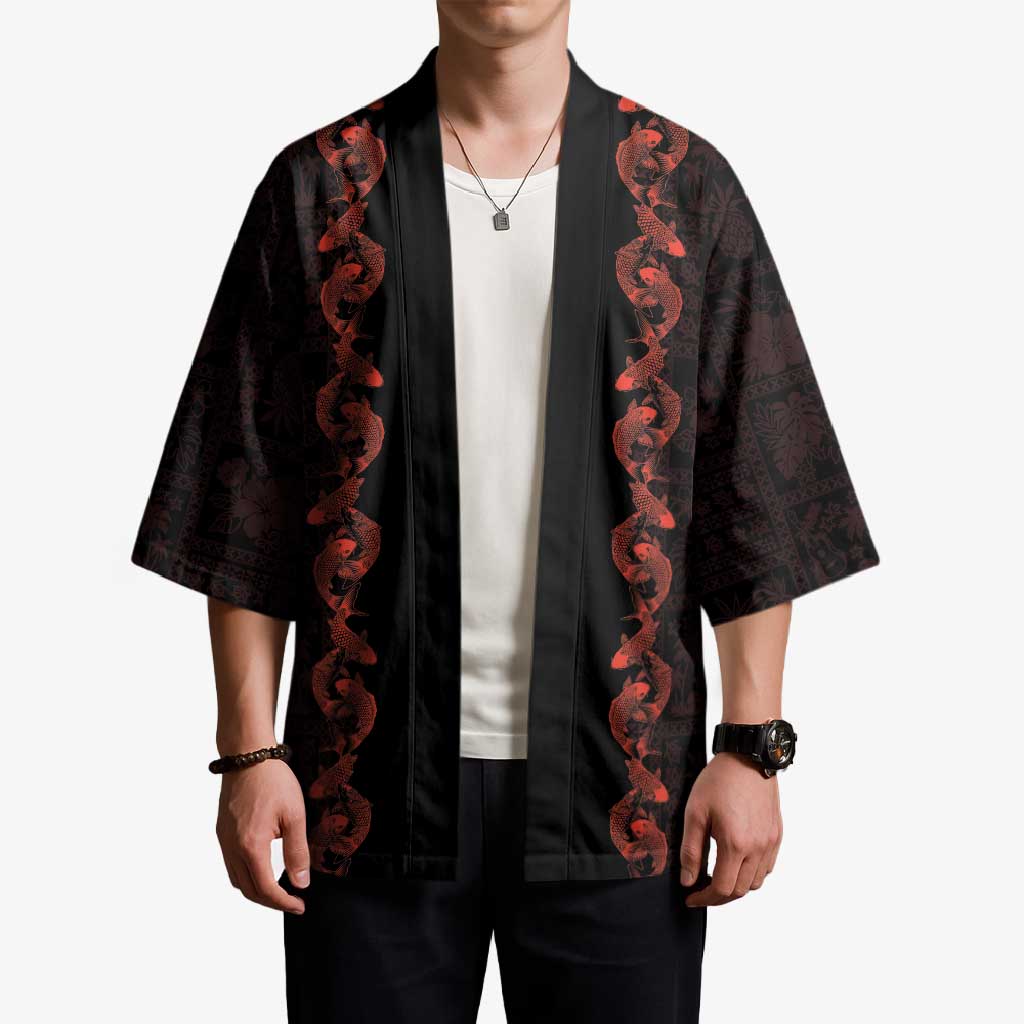 Hawaii Japan Koi Fish Red Kimono Tapa Pattern - Polynesian Pride