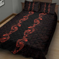 Hawaii Japan Koi Fish Red Quilt Bed Set Tapa Pattern - Polynesian Pride