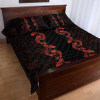 Hawaii Japan Koi Fish Red Quilt Bed Set Tapa Pattern - Polynesian Pride