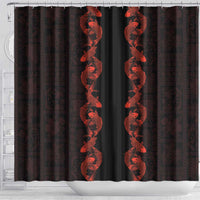 Hawaii Japan Koi Fish Red Shower Curtain Tapa Pattern - Polynesian Pride