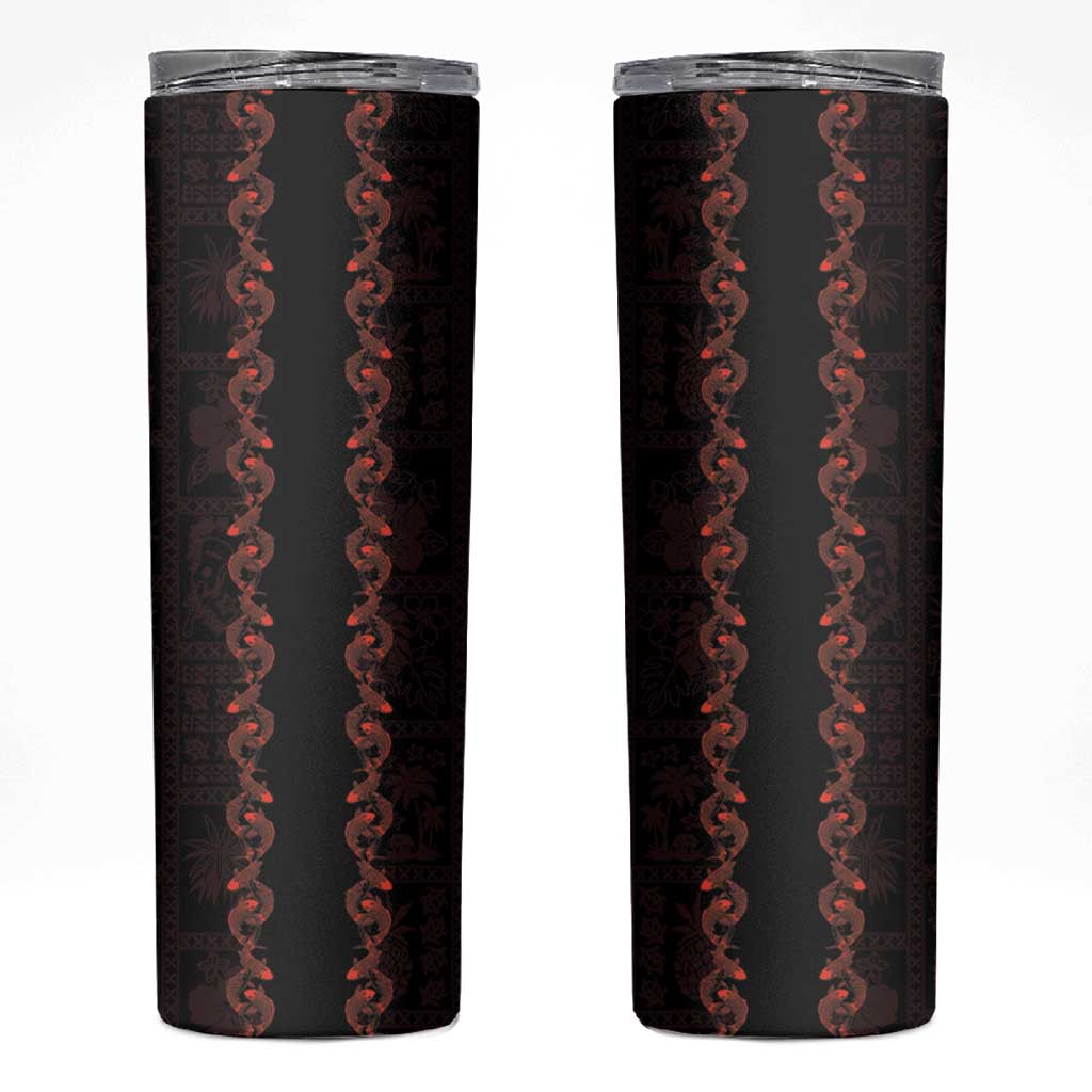 Hawaii Japan Koi Fish Red Skinny Tumbler Tapa Pattern - Polynesian Pride