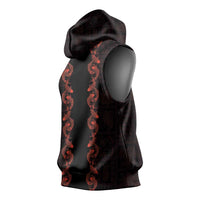 Hawaii Japan Koi Fish Red Sleeveless Hoodie Tapa Pattern - Polynesian Pride