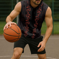 Hawaii Japan Koi Fish Red Sleeveless Hoodie Tapa Pattern - Polynesian Pride