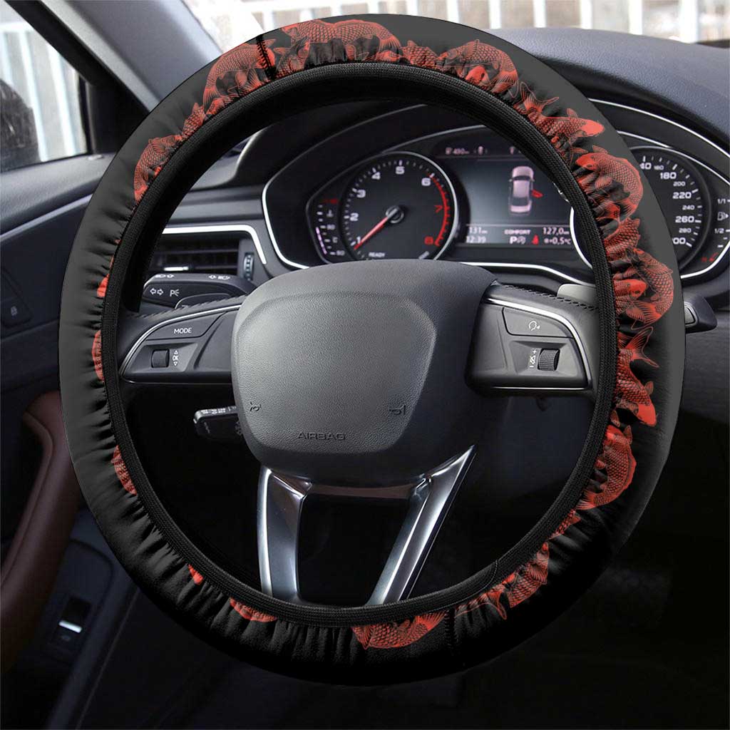 Hawaii Japan Koi Fish Red Steering Wheel Cover Tapa Pattern - Polynesian Pride