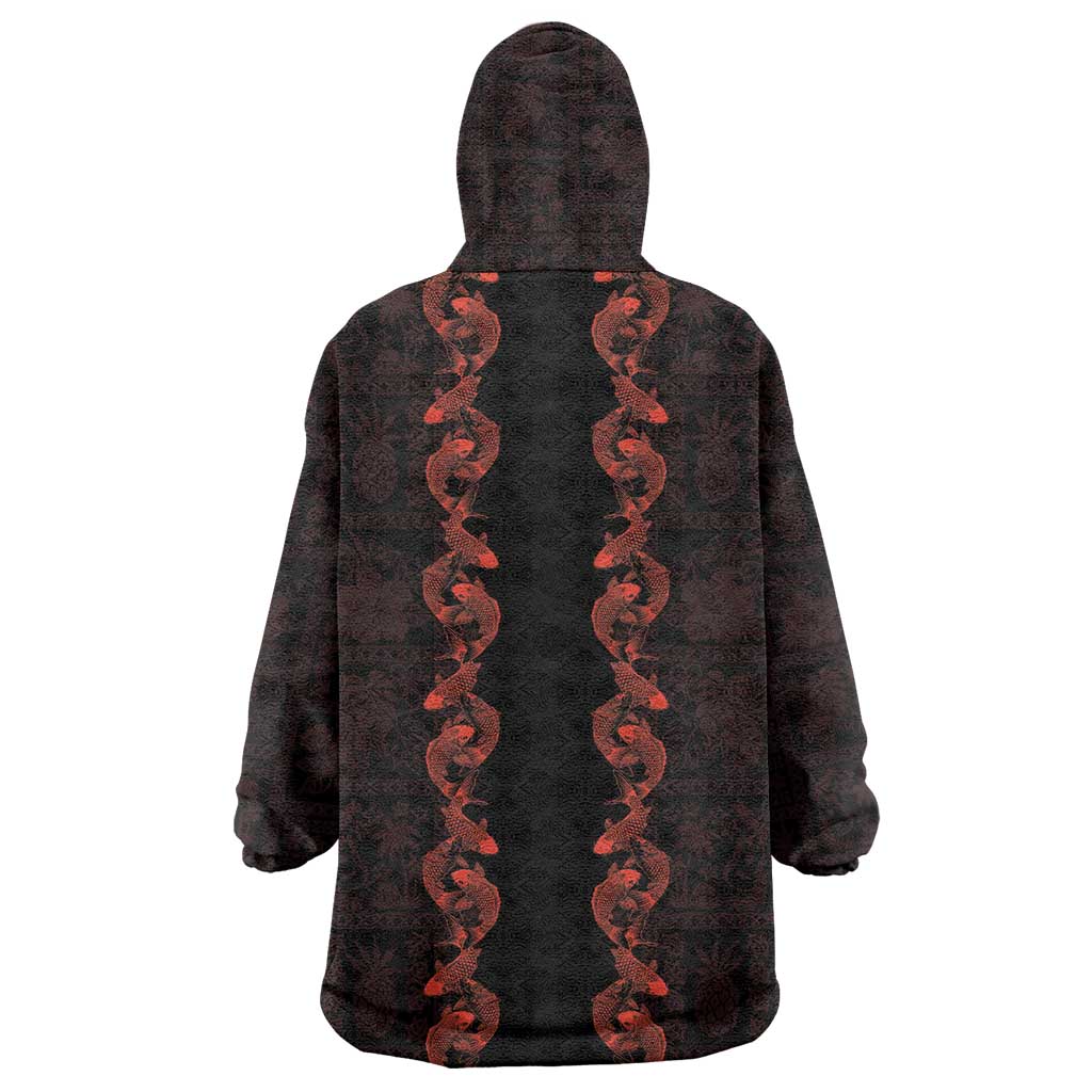 Hawaii Japan Koi Fish Red Wearable Blanket Hoodie Tapa Pattern - Polynesian Pride
