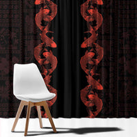 Hawaii Japan Koi Fish Red Window Curtain Tapa Pattern - Polynesian Pride