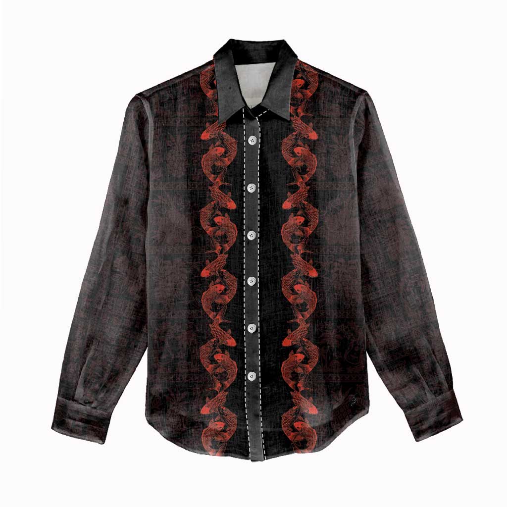 Hawaii Japan Koi Fish Red Women Casual Shirt Tapa Pattern - Polynesian Pride