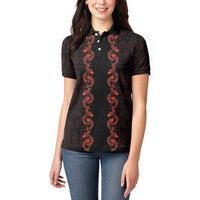 Hawaii Japan Koi Fish Red Women Polo Shirt Tapa Pattern - Polynesian Pride