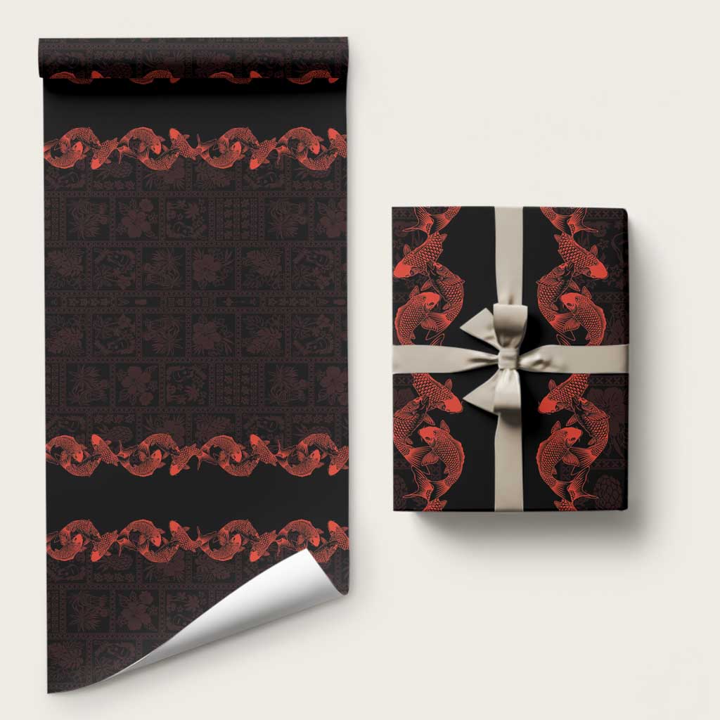 Hawaii Japan Koi Fish Red Wrapping Paper Tapa Pattern
