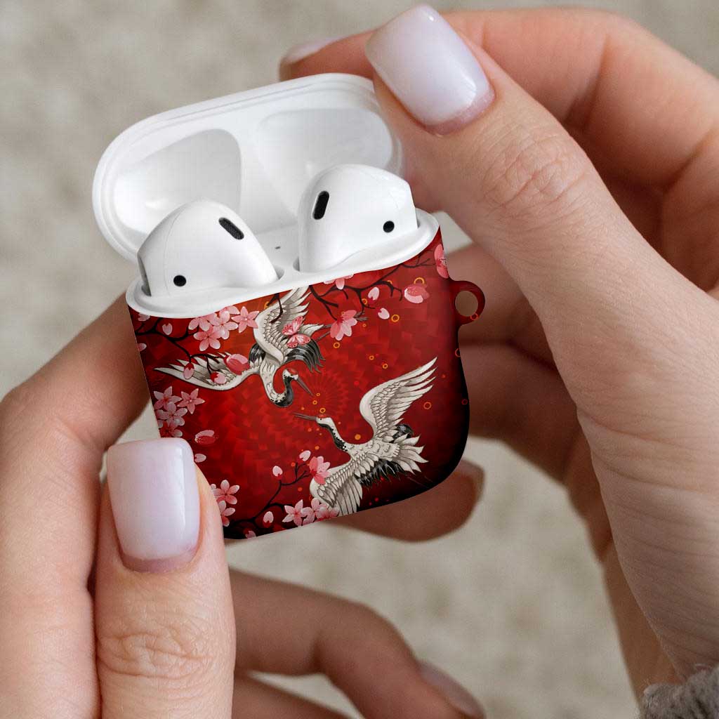 Hawaii Japan Cranes Sakura Flower Red AirPods Case Japan Heritage Spirit - Polynesian Pride