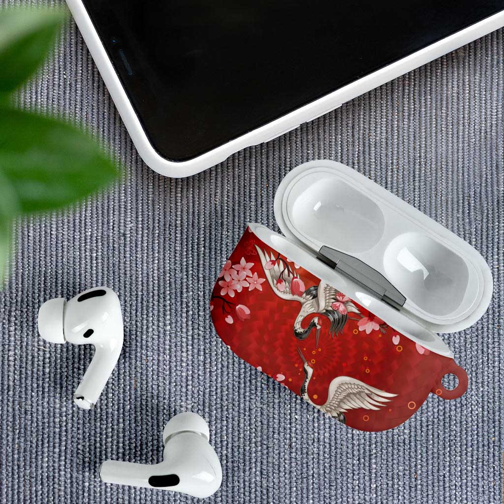 Hawaii Japan Cranes Sakura Flower Red AirPods Case Japan Heritage Spirit - Polynesian Pride